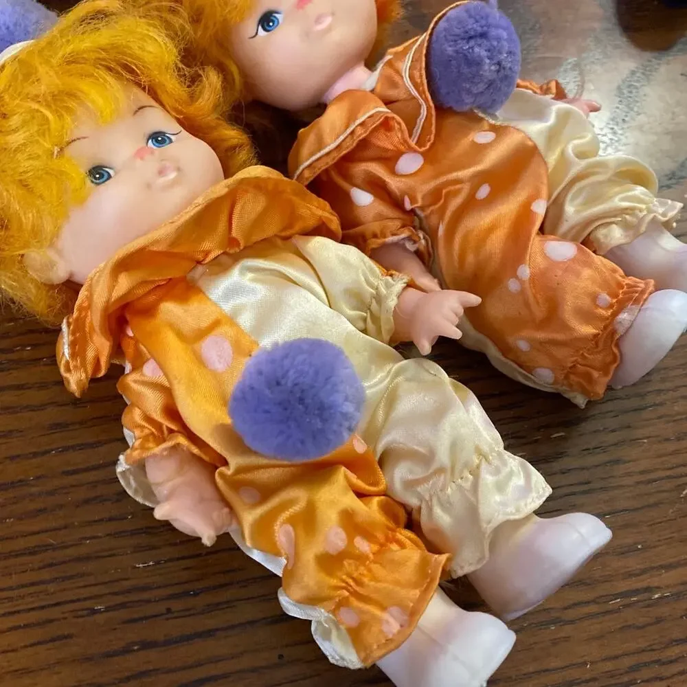 Vintage Clown Doll Lot BoBo 1970s Rubber Dollies Red Orange Hair Pom poms